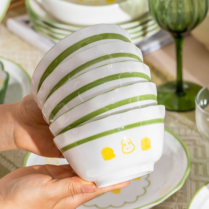 Cute Style Dinnerware Set for Home Use Underglaze Color Fresh Tableware Ceramic Bowls Plates Dishes Set Gift Box DIY Gift Full Set