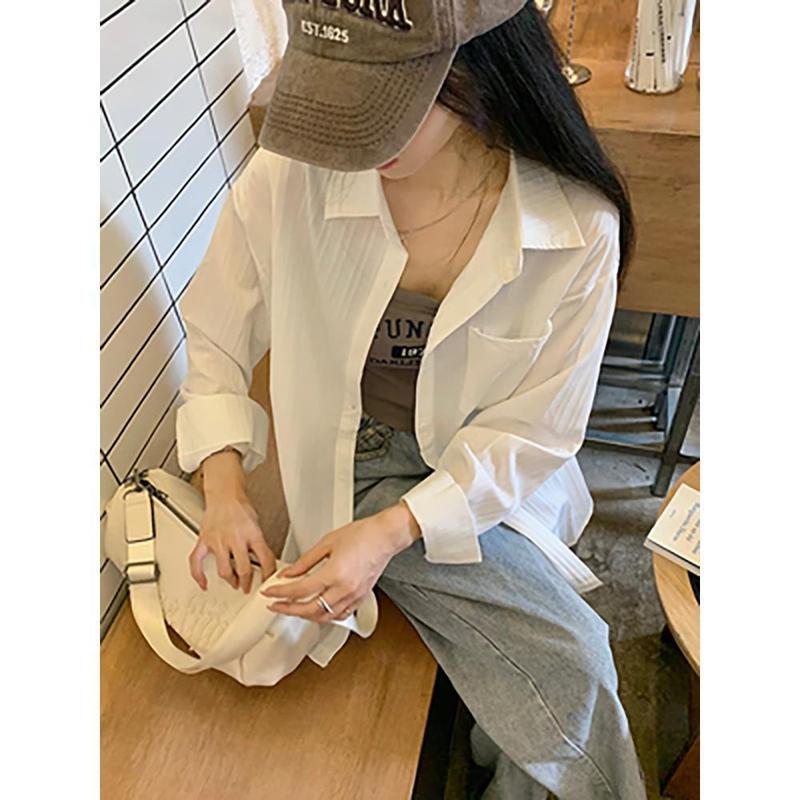 2025新款春秋薄款长袖衬衫女法式复古格子外套设计感小众宽松衬衣|undefined
