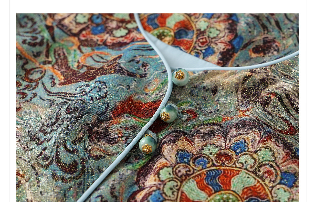 Áo khoác nữ phong cách Trung Hoa mới, cổ chéo, in thêu chỉ vàng, chất rayon cao cấp N8042 — màu xanh nhạt chi tiết 21