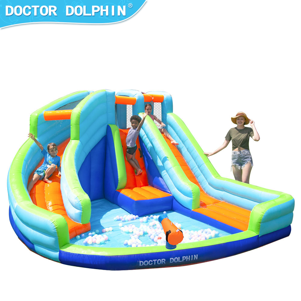 Doctorado en delfines | Castillo inflable para exteriores, pequeño castillo inflable acuático para niños, tobogán inflable y trampolín combinados para el hogar