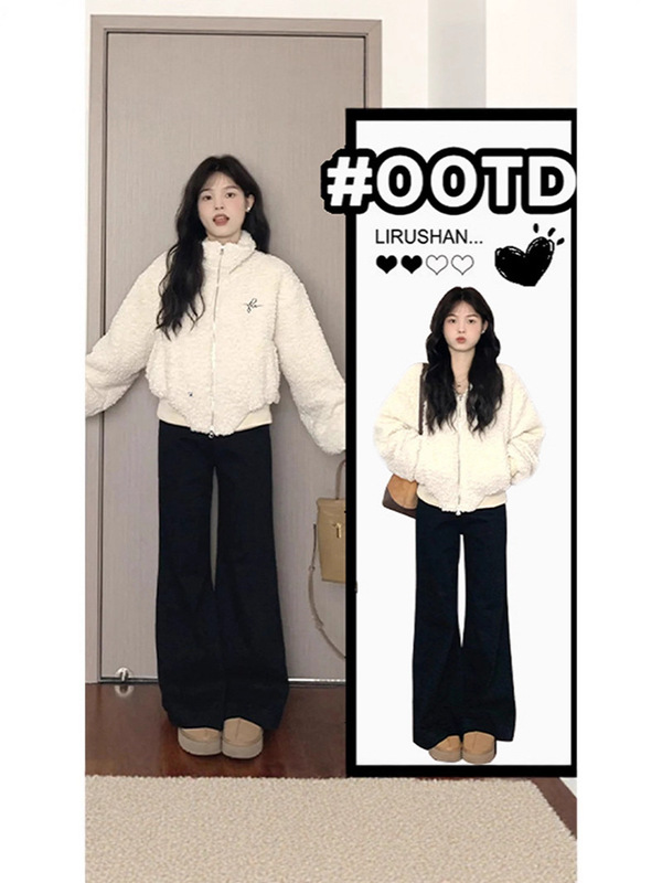 白色冬天短款摇粒绒加绒厚外套女秋冬羊羔绒小个子羊羔绒毛毛上衣|undefined
