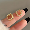 Metal fashionable small square short earrings, European style, simple and elegant design, city style