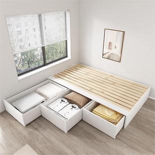 Japanese-style tatami bed row skeleton without bedside pure solid wood floor-standing small apartment high box storage single-sided long drawer bed