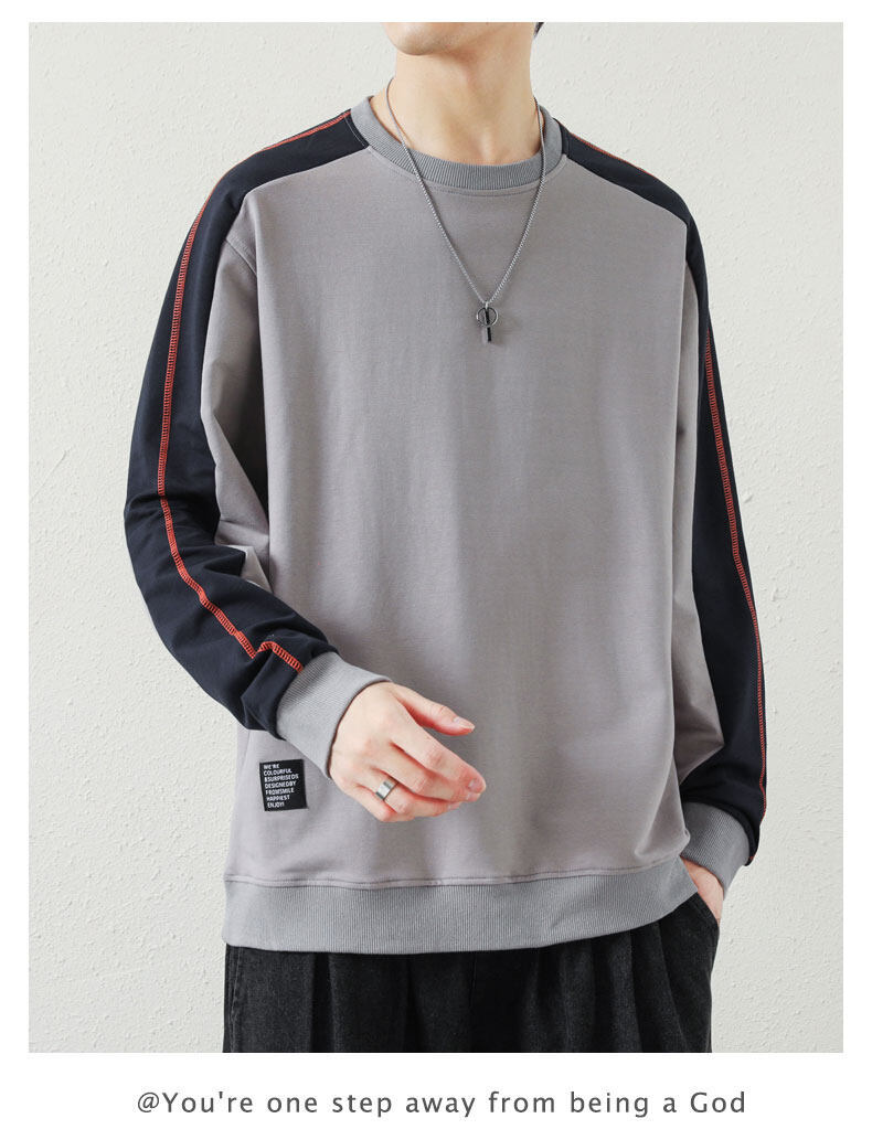 Herfst lange mouwen T-shirt trendy losse ronde hals sweatshirt kleding lente en herfst heren s knappe kleding top_voghion.com