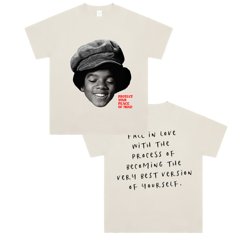 Michael Jackson Michael Jackson Childhood Photo American Short-Sleeved T-Shirt Heavy Loose Small Neckline Michael Jackson Michael Jackson Childhood Photo American Short-Sleeved T-Shirt Heavy Loose Small Neckline