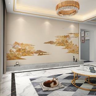 New Chinese Style Landscape Tv Background Wall Cloth Living Room Dining Room Sofa Decorative Mural Tea Room Reception Area Wall Cloth