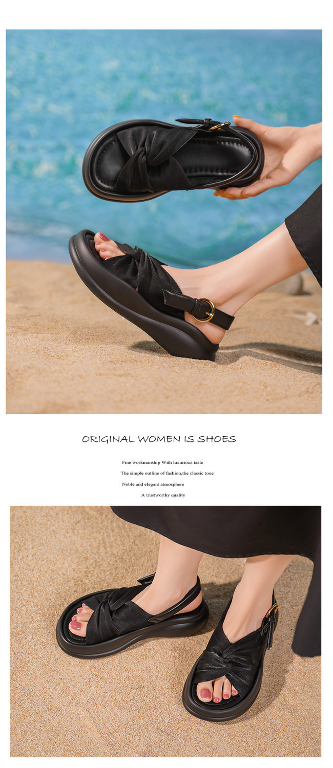 Dép sandal nữ quai chữ V satin phong cách Trung Quốc, đế dày tăng chiều cao, thoải mái đa năng — đen, bạc chi tiết 6