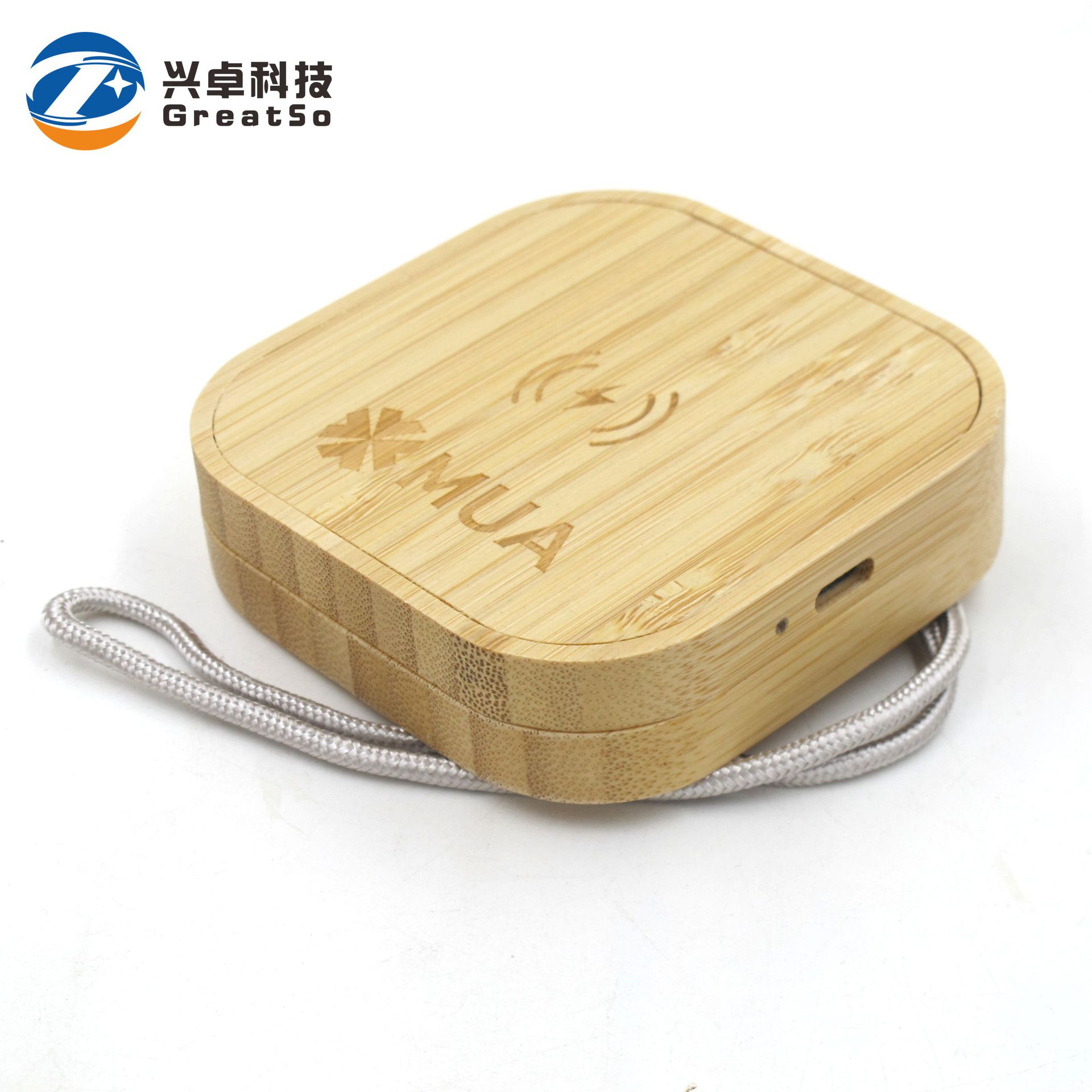 Amigo del medio ambiente bambú material de bambú 60W caja de almacenamiento de cable de datos de paja de trigo 15W cargador inalámbrico de carga rápida