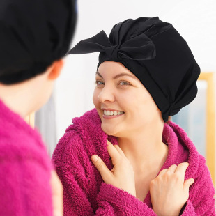 Manufacturers popular solid color shower cap perm cap bow shower cap pullover cap women's beauty closed cap