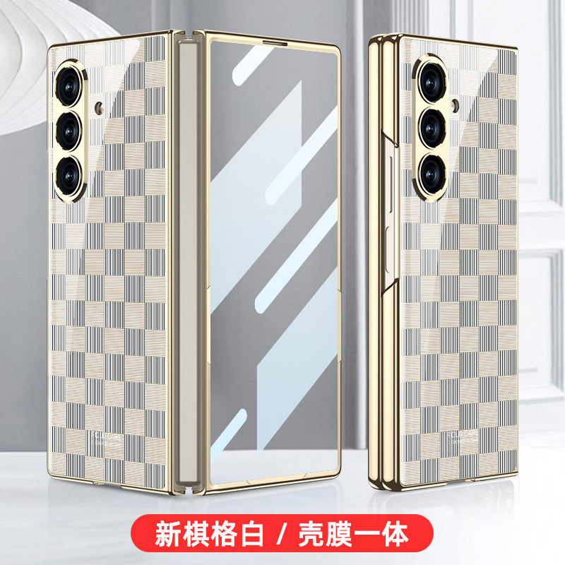 サムスン折りたたみスクリーンFOLD7ハートワールド携帯電話ケース第7世代ハイエンド電気メッキチェッカーボードステンドグラスケースに適しています。|undefined