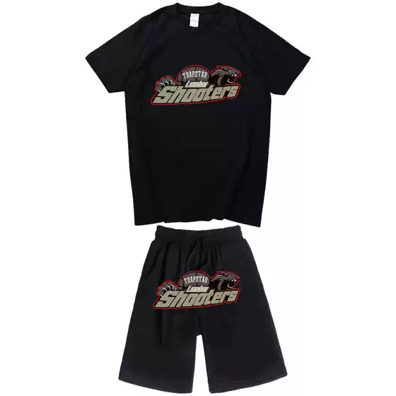 Fashion Street casual short-sleeved shorts suit Trapstar red and black tiger head printed T-shirt suit couple wear