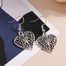 欧美跨境饰品新款个性桃心蝴蝶耳钩耳坠复古镂空蝴蝶爱心耳环耳饰