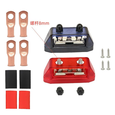 Power supply, ignition system accessories: bar with protective cover - m8-wiring-screw-terminal-block-red-black-pair-multi-screw-copper-lugs-heat-shrink-tubing