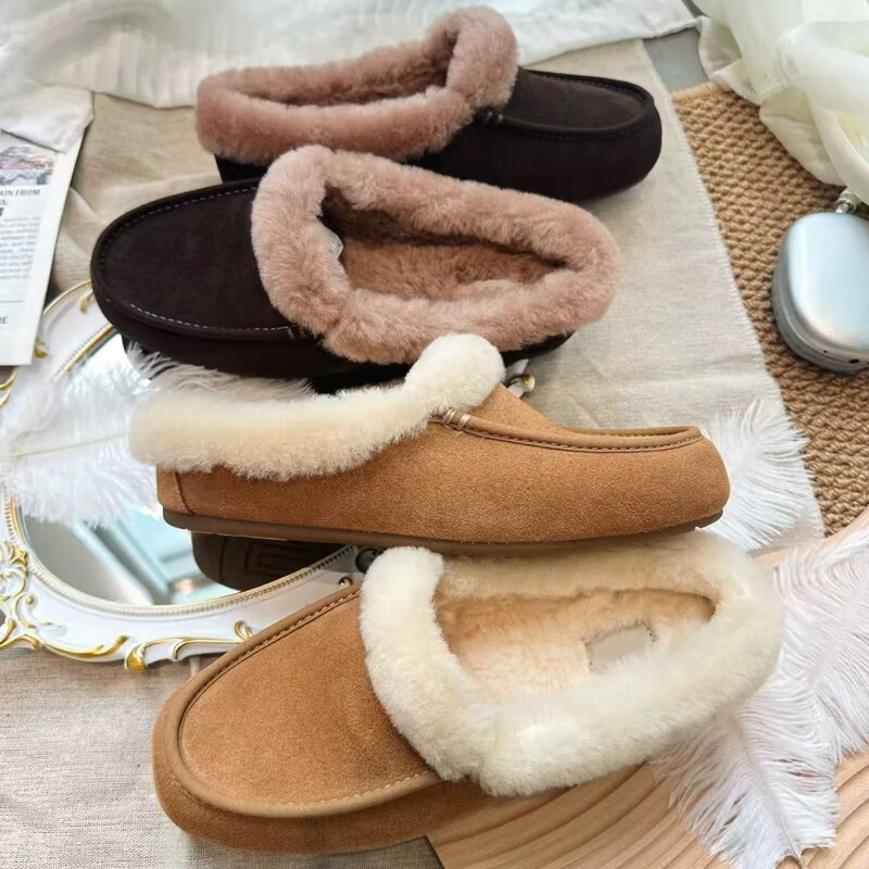 Cross-Border Large-Size Thick-Soled Snow Boots for Women, Fleece-Lined, Thickened, Warm, European and American Style, Slip-On, Lazy, Closed-Toe Slippers, Mules