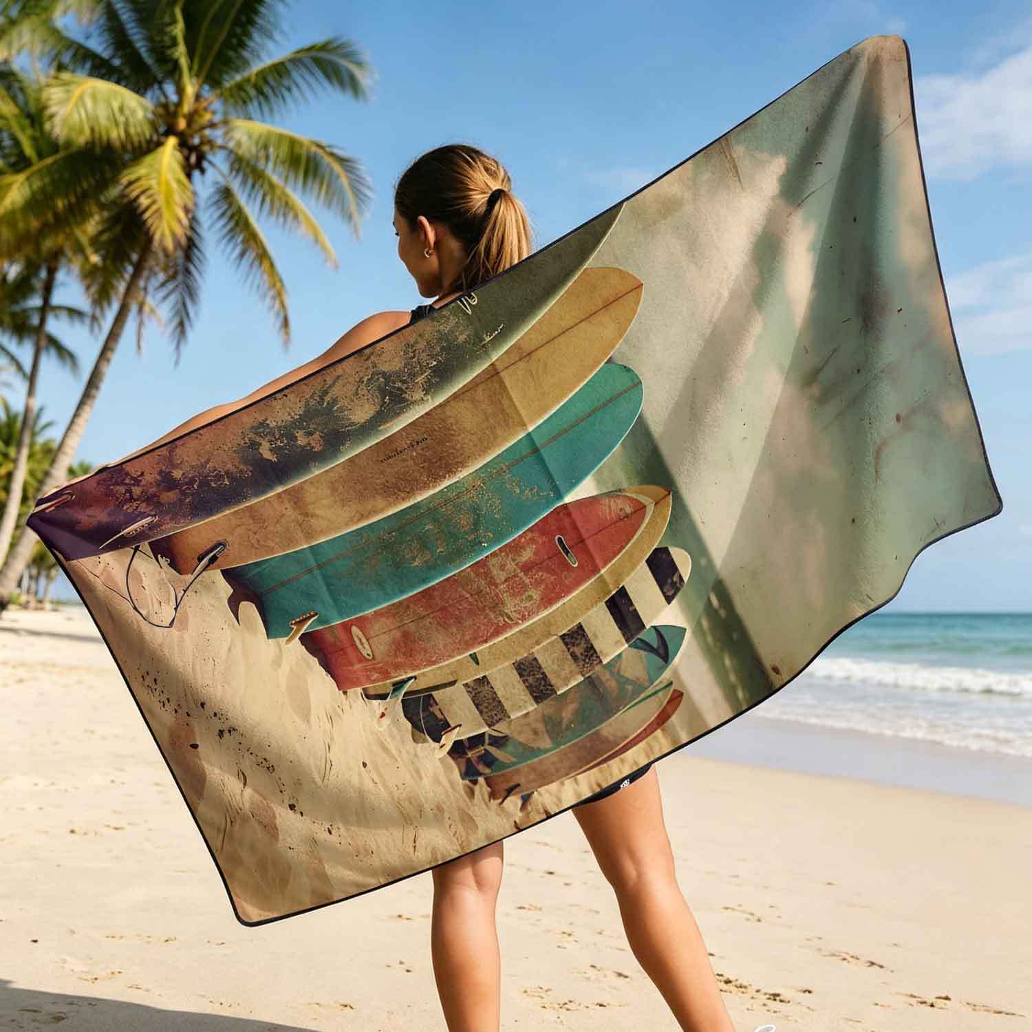 Printed bath towel and car seat cover 2-in-1, ultra-fine fiber outdoor beach and car dual-use universal seat cushion