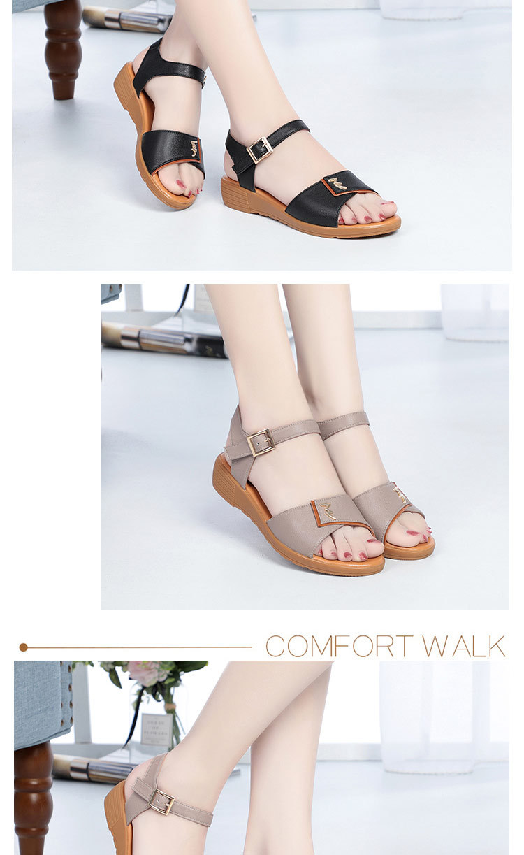 Dép sandal nữ quai chữ V đế bằng da thật mềm mại mùa hè — đen chi tiết 13