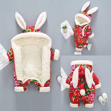 东北大花婴儿服冬外出棉服连体衣加绒宝宝冬装婴儿衣服冬季花棉袄