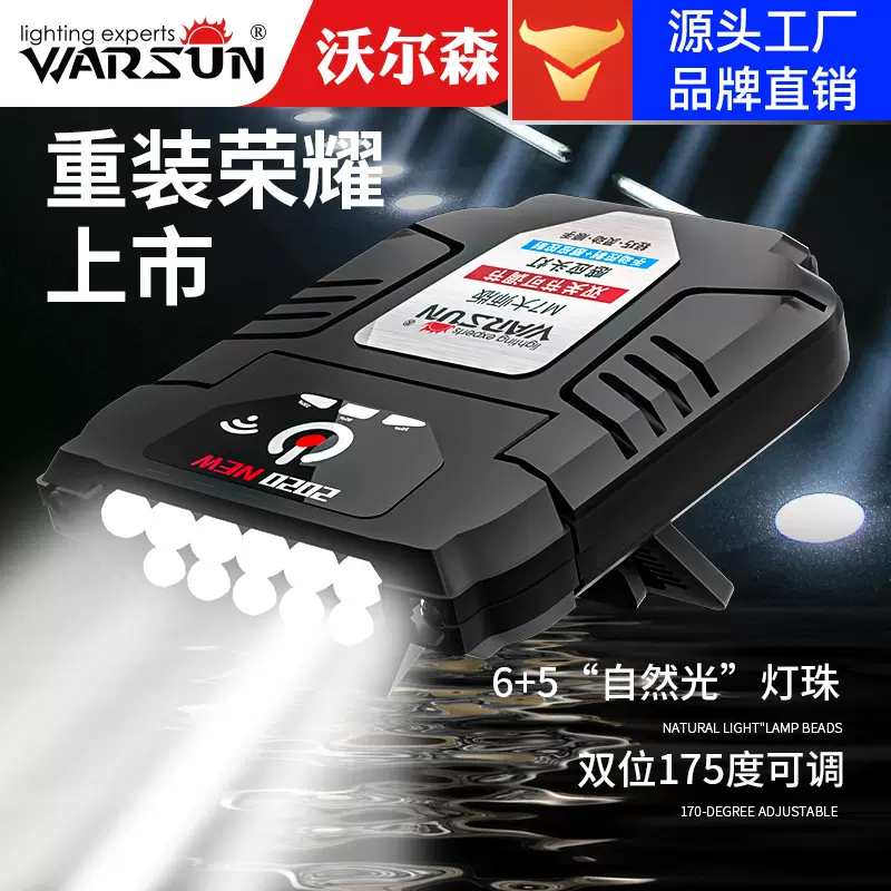 沃尔森厂家M7感应头灯led灯强光头戴式长续航led超亮夜钓鱼帽夹灯