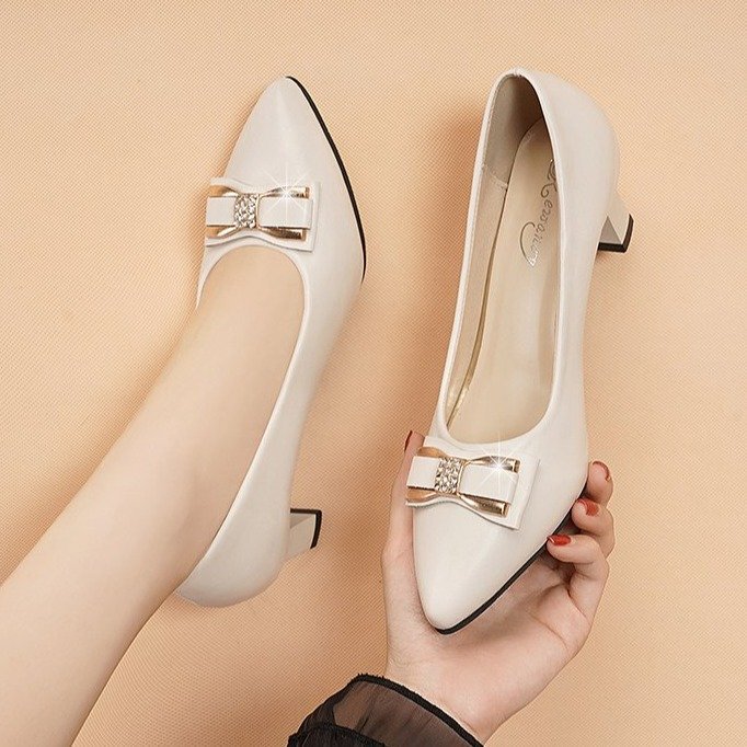 Professional Women's Shoes, Spring and Autumn Mid-Heel Flats, Women's Chunky Heel Mom High Heels, Soft-Soled Leather Shoes, Mary Jane Shoes for Commuting