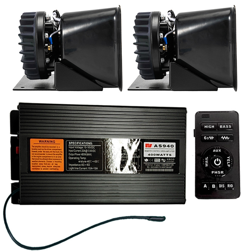 Car-mounted wireless siren, 400W car alarm, loudspeaker, high-pitched horn, AS940A+ with heat-dissipating round speaker