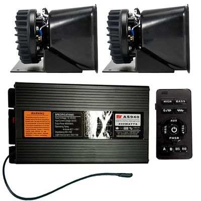 Car-mounted wireless siren, 400W car alarm, loudspeaker, high-pitched horn, AS940A+ with heat-dissipating round speaker (Car horn/tweeter) - as940a-main-unit-cooling-square-speaker-set-12v