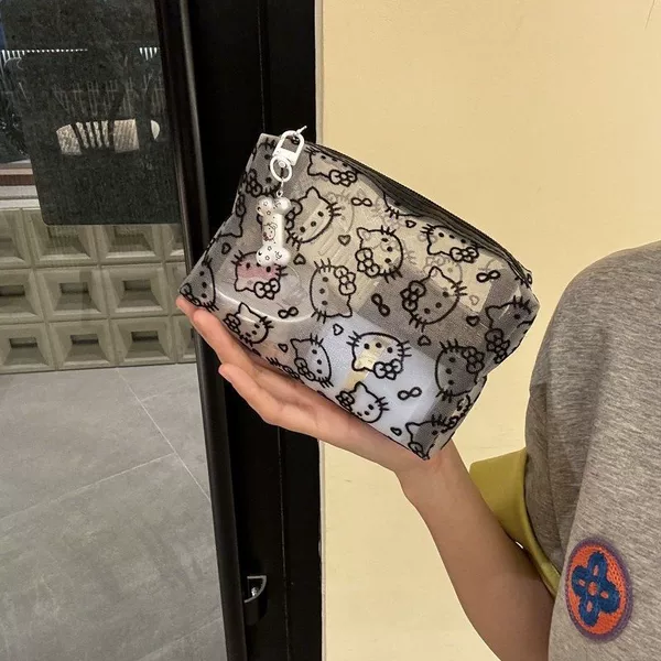 Internet Celebrity New Cute Mesh Kitty Large-Capacity Cosmetic Bag High-Value Travel Multi-Functional Toiletry Cosmetics Bag