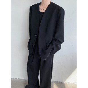 24 Autumn cleanfit Men's Collarless Shoulder Pad Texture V-Neck Design Sexy Suit Jacket XZ57-5118