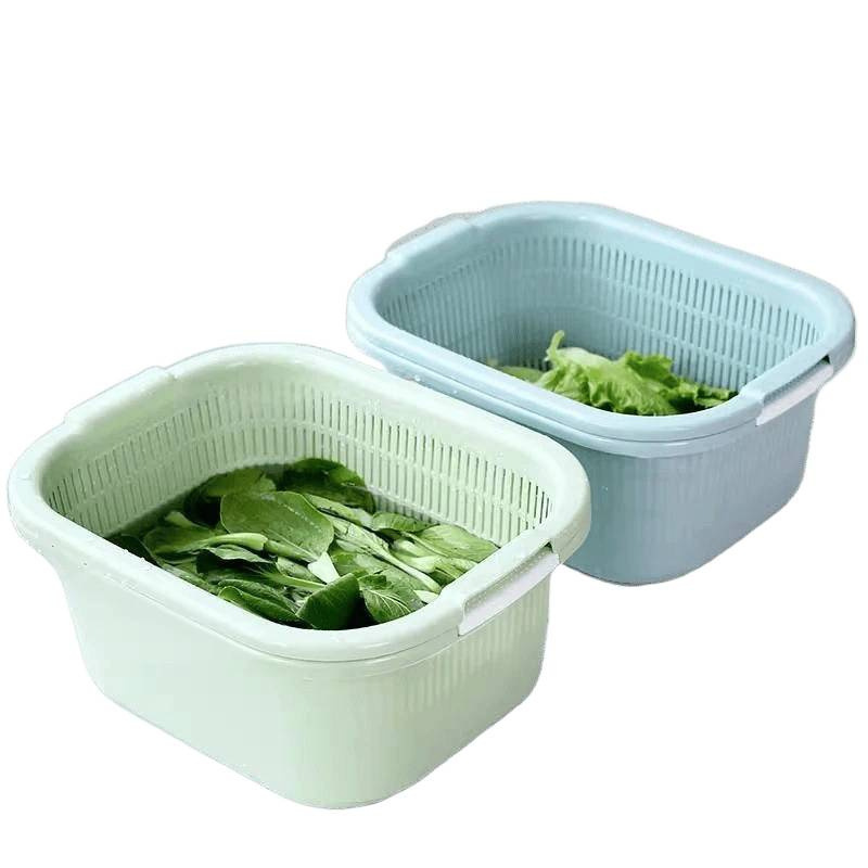 Gran cocina multifuncional de lavado de frutas y platos de frutas lavadora de verduras cesta de drenaje creativa de doble capa cesta de plástico doméstica