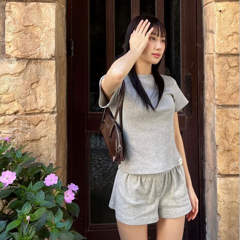 Glowny Embroidered Logo Loungewear Set Short-Sleeved Tank Top Shorts Skirt Slim Fit Casual Pure Cotton Versatile Japanese and Korean Style