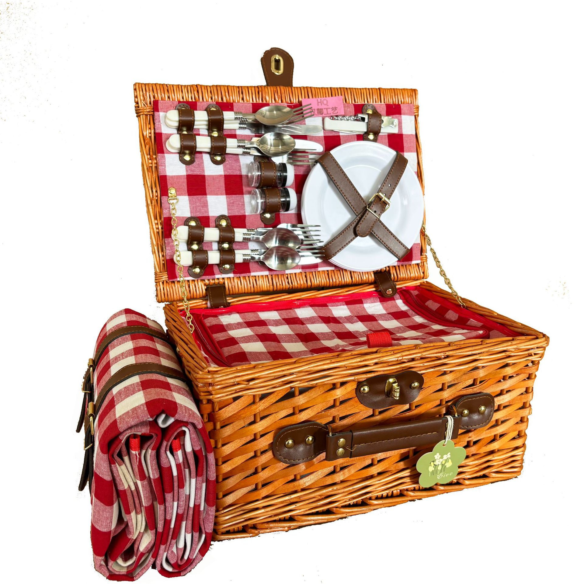 Canasta de picnic personalizada, mimbre hecho a mano con tapa, canasta de regalo, salida de primavera, canasta de almacenamiento de frutas, bolsa de aislamiento de vajilla