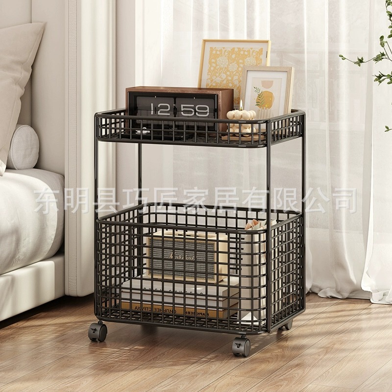 Iron Side Table Small Household Wheeled Storage Rack Ultra-Narrow Gap Bedside Small Cabinet Living Room Sofa Mini Corner Table