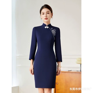 中式套装女中国风刺绣职业套装酒店前台美容院售楼部工作服秋冬款