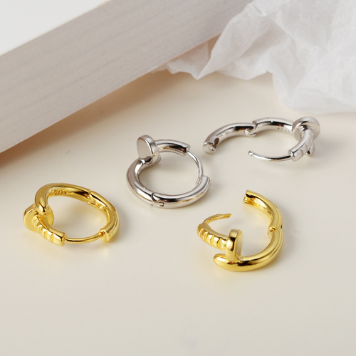 E6017 Korean version S925 sterling silver nail earrings for women ins personality versatile fashion earrings silver ear jewelry