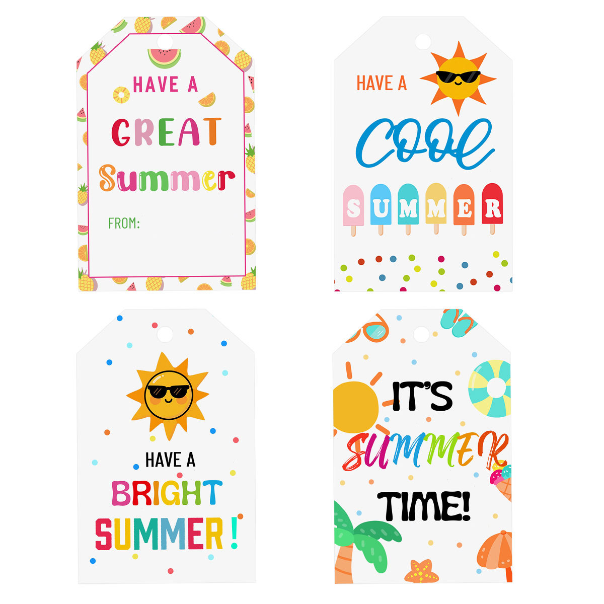 Summer卡通卡片派对节日礼品包装挂牌跨境夏日吊卡彩色标识挂牌纸