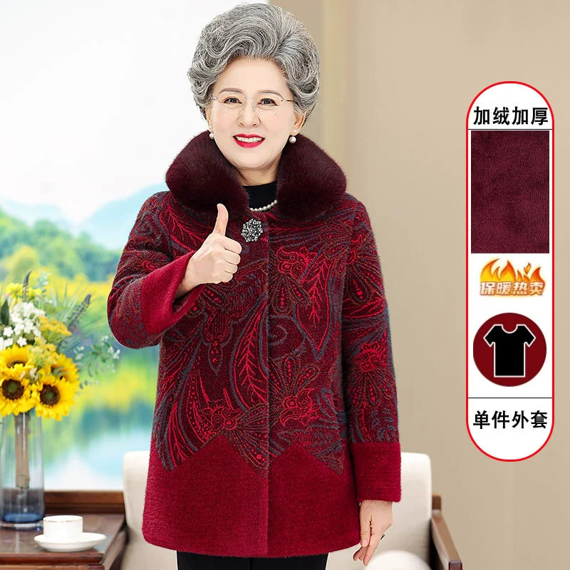 Одежда для мамы стеганое шерстяное пальто на флисовой подкладке, пальто из искусственного норка, бархат, зимнее новое пальто для женщин среднего и пожилого возраста