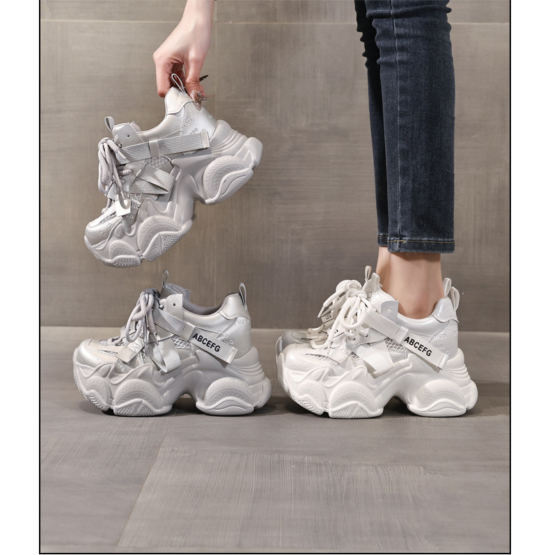 Giày sneaker nữ đế dày tăng chiều cao 10cm phong cách thể thao — màu trắng chi tiết 17