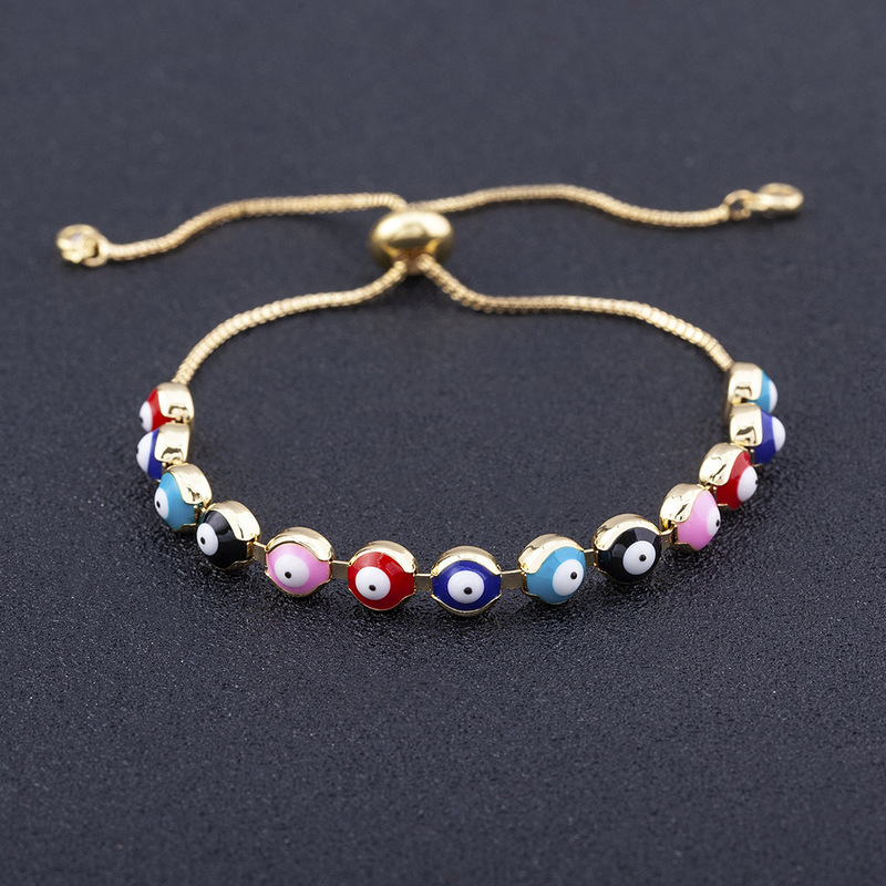 Copper Plated 18k True Gold Hot Selling Evil Eye Adjustable Bracelet Red Black Adjustable Color Box Chain Copper Plated 18k True Gold Hot Selling Evil Eye Adjustable Bracelet Red Black Adjustable Color Box Chain