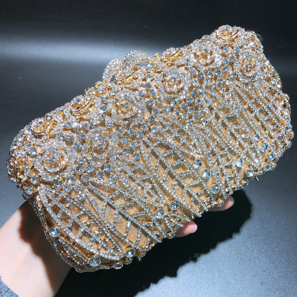 Bolsas de banquete de damas europeas y americanas no vacías de metal rosas de diamantes bolsas de cena de cristal hechas a mano con diamantes Aliexpress
