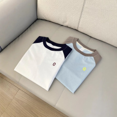 25春のモデルの素家の女性の運動の復古の色合わせの7分の袖のtシャツ