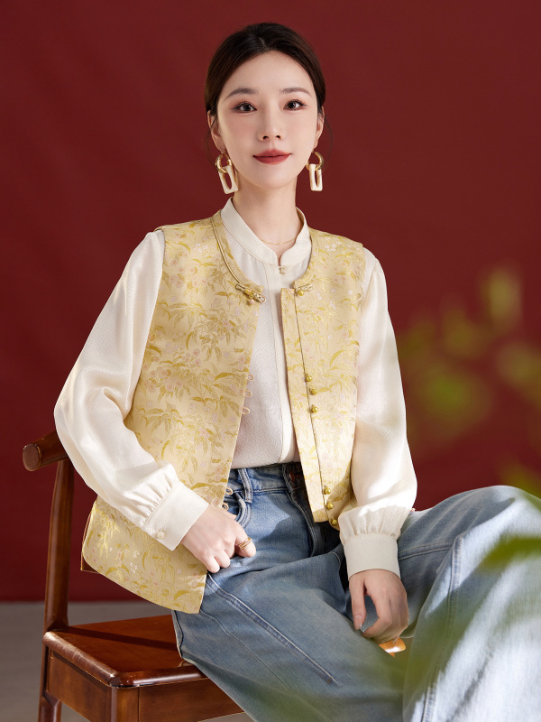 新中式个性提花盘扣桑蚕丝马甲女装显瘦开衫2025秋季新款气质1321|undefined