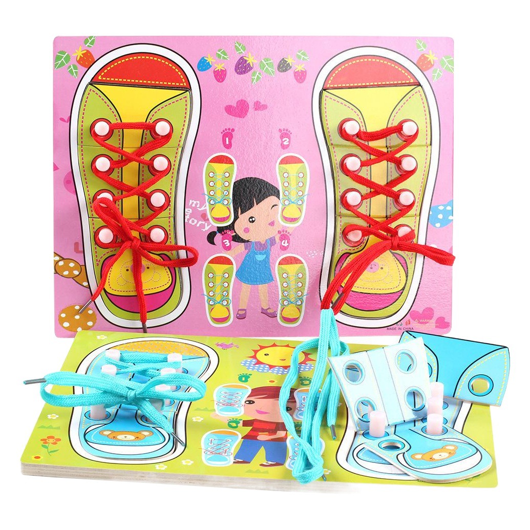 Montessori material didáctico divertido rompecabezas con cordones zapatos tablero niños y niñas bebé práctica kindergarten educación temprana