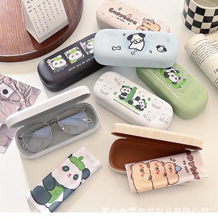 New Oval Large Frame Glasses Case, Spray-Painted Cartoon Sunglasses Tin Box, Anti-Pressure Portable Kidsren's Cartoon Box