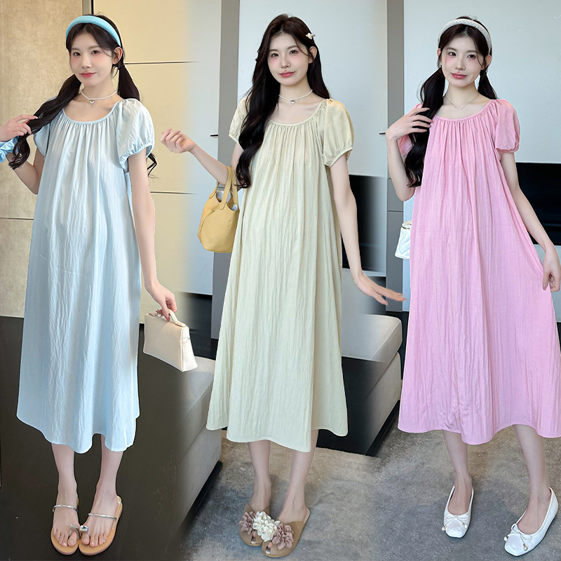 Maternity Wear 2025 Summer New Sweet Korean Fashion Loose Slimming Embroidered High-Value Maternity Dress Trendy