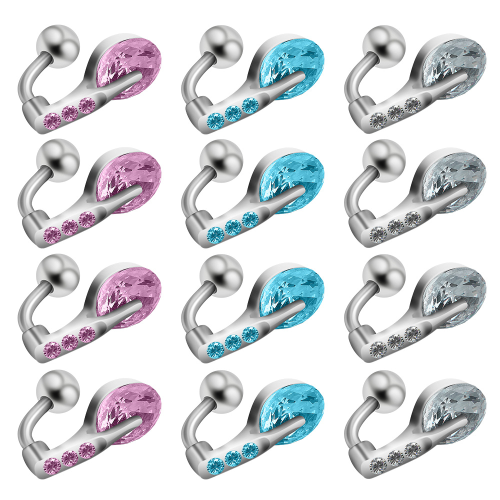 Personalised Stainless Steel Navel Ring With Zircon Drop Design_voghion.com