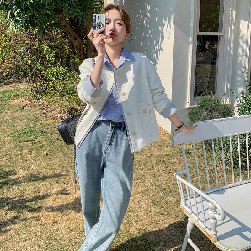 实拍今年流行白色小香风外套女春秋2025新款短款小个子夹克上衣|undefined