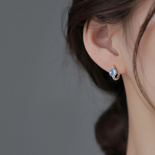 海蓝宝圆形女耳环轻奢新款爆款高级感小众设计百搭气质轻奢