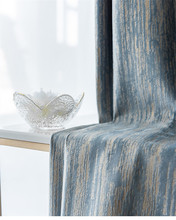 2021新款美式灰色复古蓝纯色加厚天鹅绒压胶烫金竖纹窗帘客厅卧室