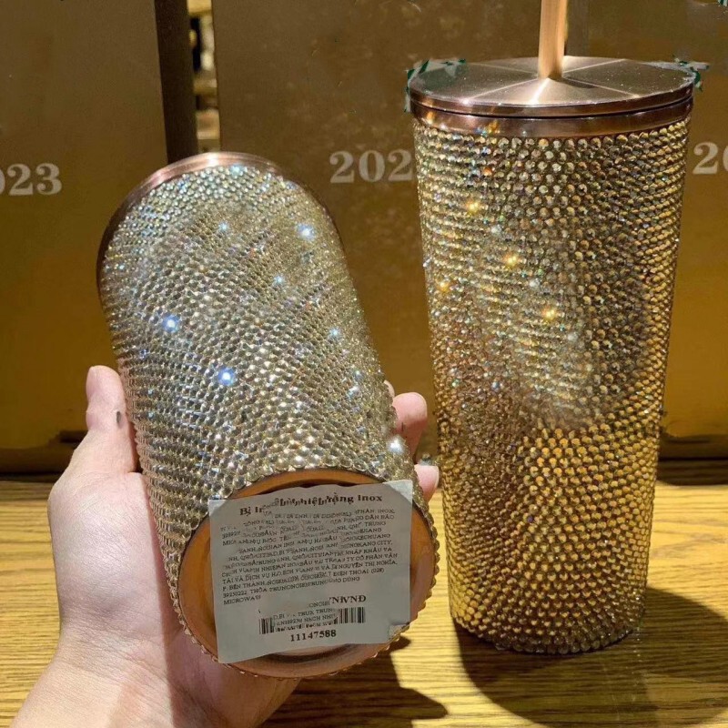 Star dad Christmas series Diamond joint name new LISA Diamond Cup stainless steel insulated straw cup coffee cup