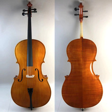 实木面板大提琴 金黄色虎纹花纹手工大提琴Cello