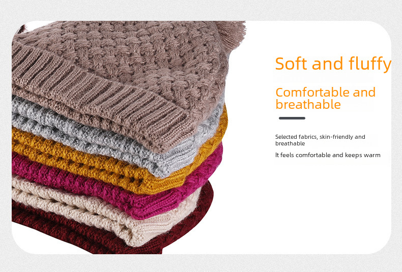 Unisex Schal Mode Winter Samt Strickmütze Set Pelz Ball Kappe Warm Einfarbig Hals Set_voghion.com